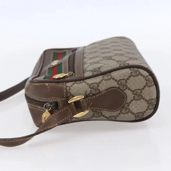 GUCCI GG Supreme Web Sherry Line Bag PVC Beige Gold 56 02 087 Auth BA7251